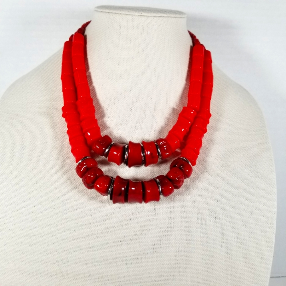 Chico's red faux coral statement necklace